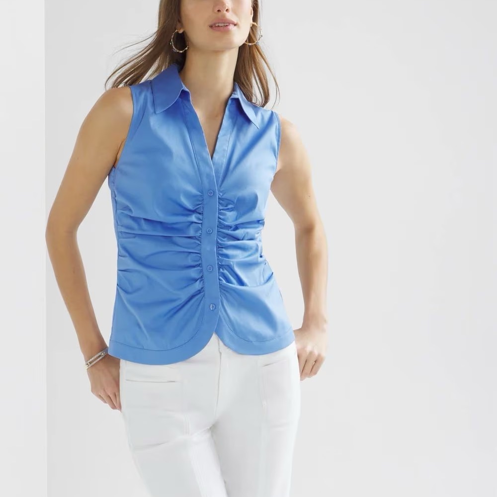 NWT white house black market sleeveless ruched front top